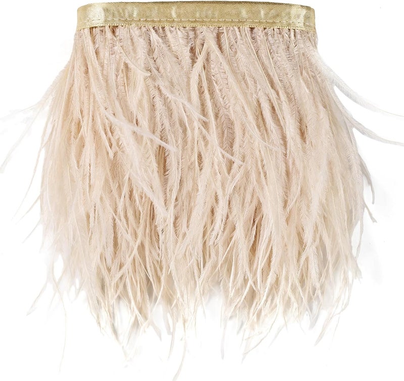 whitefeather 2 Yards 4-6inch Dyed Ostrich Feathers Trim Fringe for DIY Dress Sewing Crafts Ostrich Feathers Costumes Decoration (Champagne) - Image 1